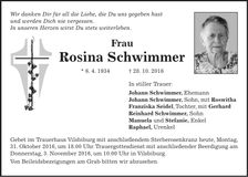Traueranzeige Rosina Schwimmer