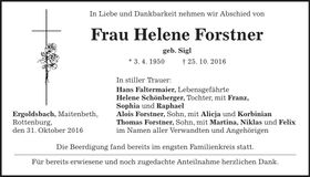 Traueranzeige Helene Forstner