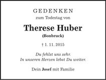 Traueranzeige Therese Huber