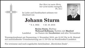 Traueranzeige Johann Sturm