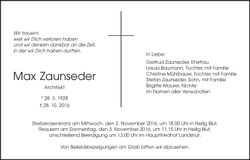 Traueranzeige Max Zaunseder