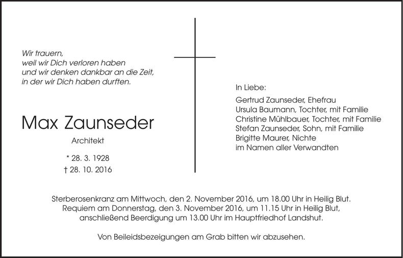 Traueranzeige Max Zaunseder