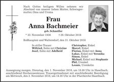Traueranzeige Anna Bachmeier