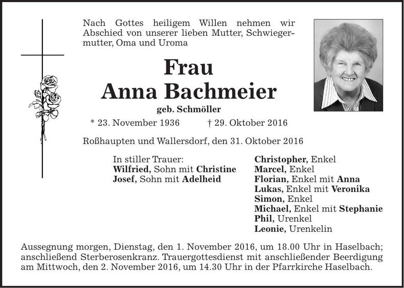 Traueranzeige Anna Bachmeier