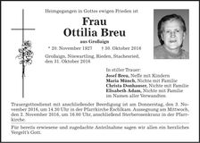 Traueranzeige Ottilia Breu