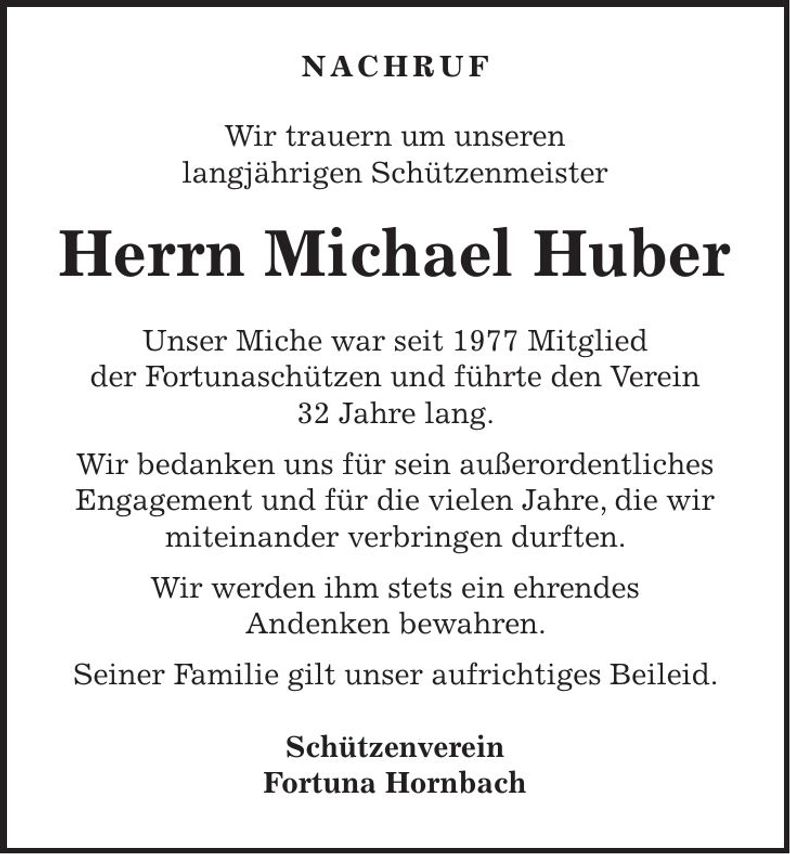 Traueranzeige Michael Huber