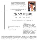 Traueranzeige Anna Straßer
