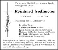 Traueranzeige Reinhard Sedlmeier