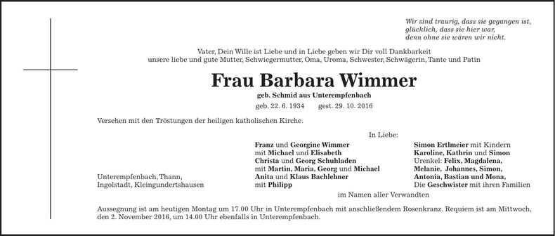 Traueranzeige Barbara Wimmer