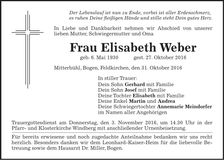 Traueranzeige Elisabeth Weber