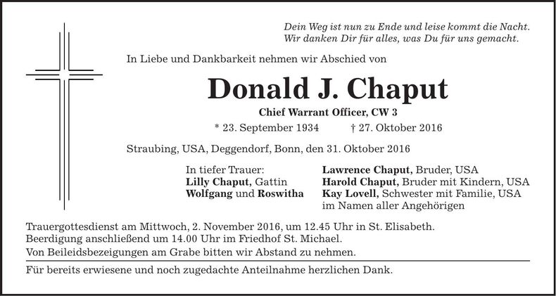 Traueranzeige Donald J. Chaput