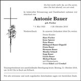 Traueranzeige Antonie Bauer