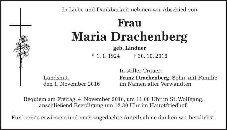Traueranzeige Maria Drachenberg