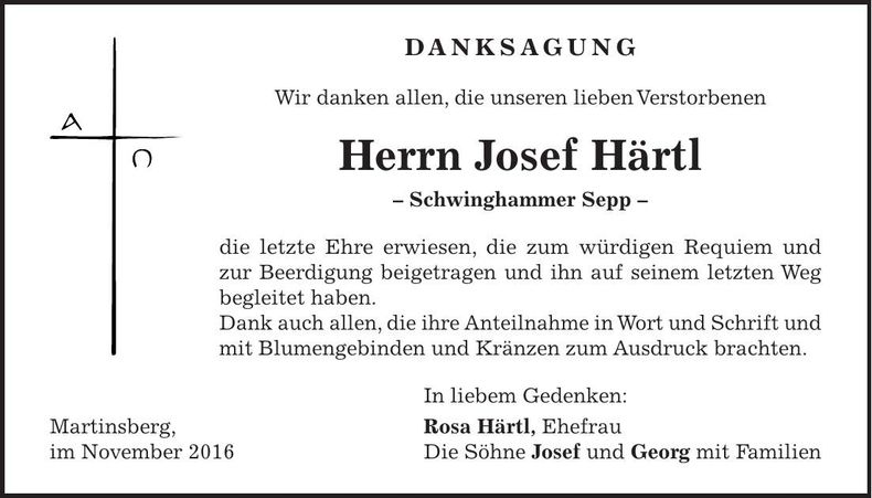 Traueranzeige Josef Härtl