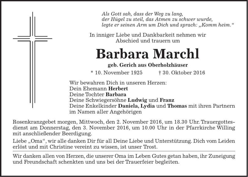 Traueranzeige Barbara Marchl