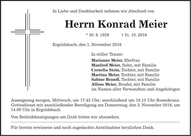 Traueranzeige Konrad Meier