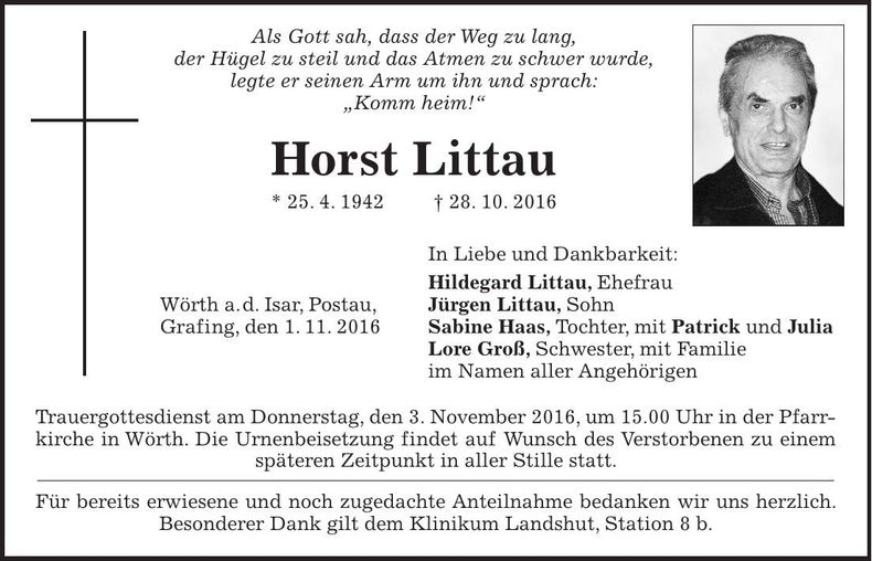 Traueranzeige Horst Littau