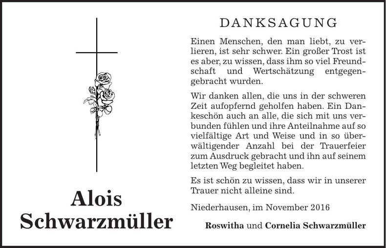 Traueranzeige Alois Schwarzmüller