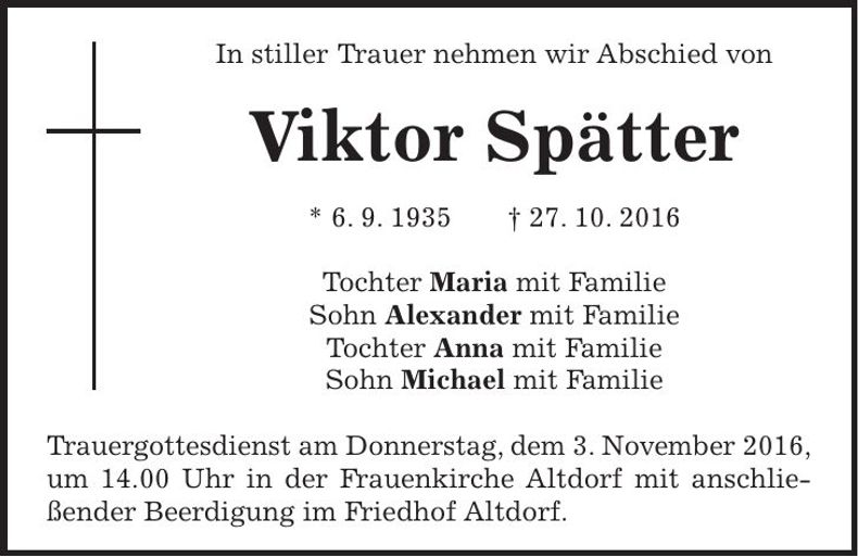 Traueranzeige Viktor Spätter