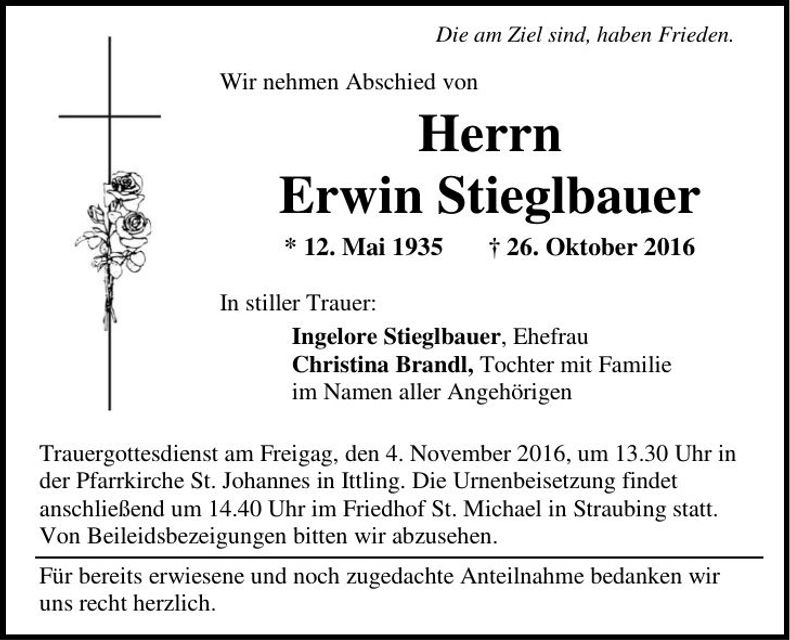 Traueranzeige Erwin Stieglbauer