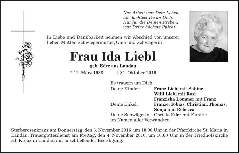 Traueranzeige Ida Liebl
