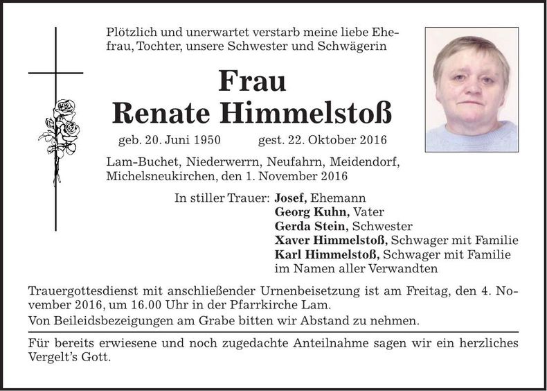 Traueranzeige Renate Himmelstoß