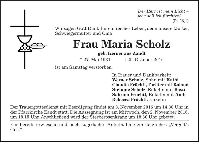 Traueranzeige Maria Scholz
