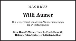 Traueranzeige Willi Aumer