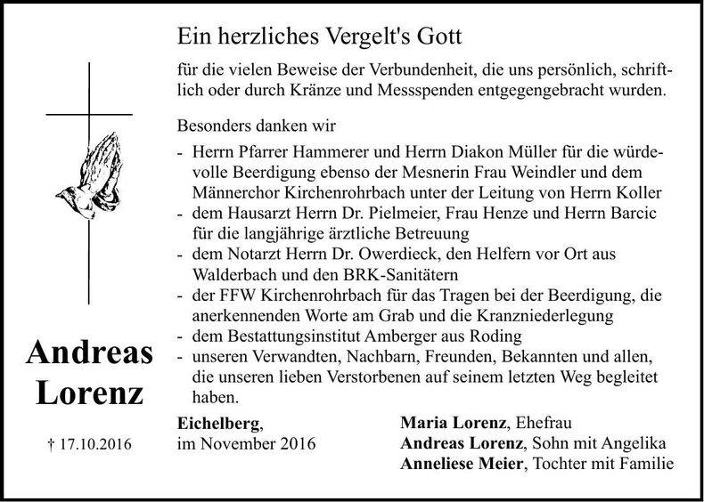 Traueranzeige Andreas Lorenz