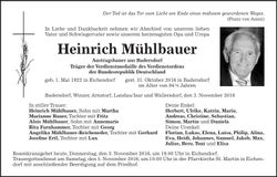 Traueranzeige Heinrich Mühlbauer