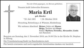 Traueranzeige Maria Ertl
