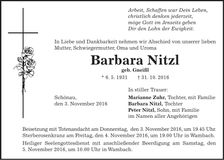 Traueranzeige Barbara Nitzl