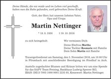 Traueranzeige Martin Nettinger