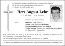 Traueranzeige August Lehr