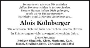 Traueranzeige Alois Kölnberger