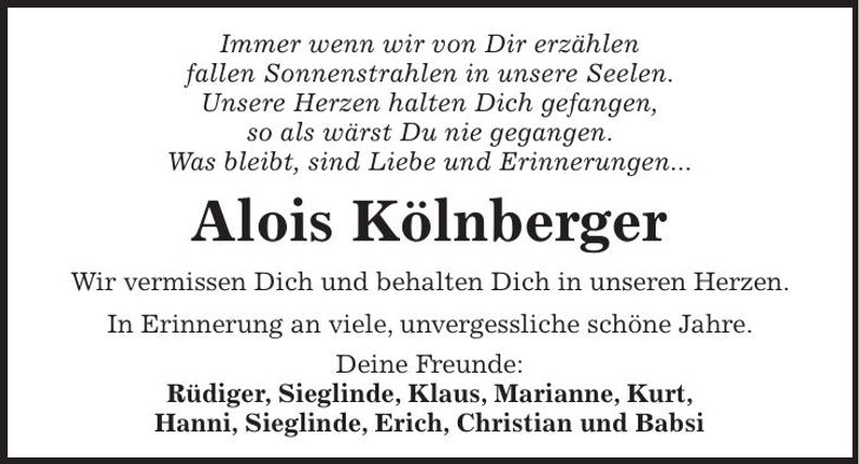 Traueranzeige Alois Kölnberger