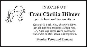 Traueranzeige Cäcilia Hilmer