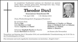 Traueranzeige Theodor Daxl