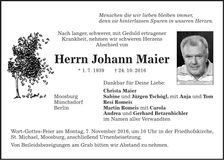Traueranzeige Johann Maier