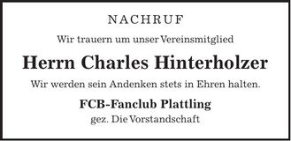 Traueranzeige Charles Hinterholzer