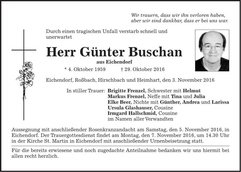 Traueranzeige Günter Buschan
