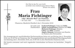 Traueranzeige Maria Fichtinger
