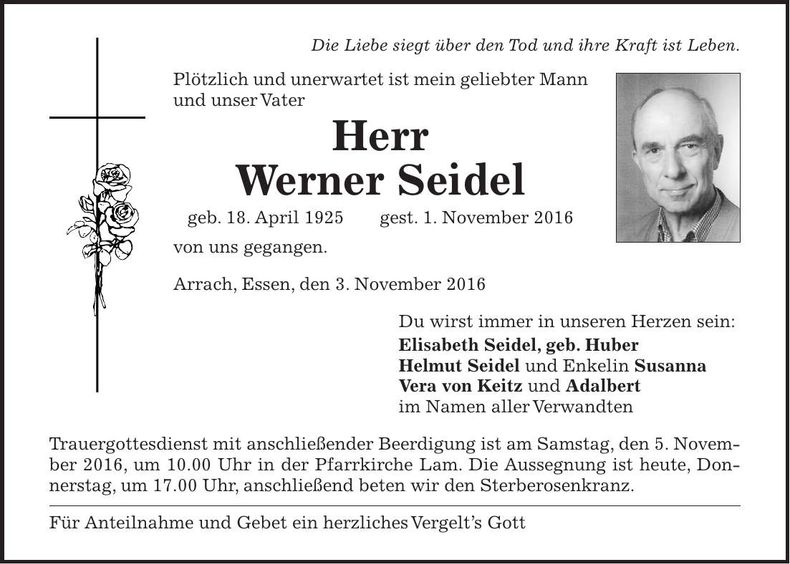 Traueranzeige Werner Seidel