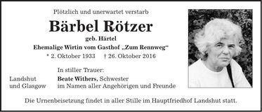 Traueranzeige Bärbel Rötzer