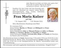 Traueranzeige Maria Kulzer