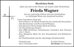 Traueranzeige Frieda Wagner