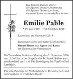 Traueranzeige Emilie Pable