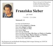 Traueranzeige Franziska Sieber