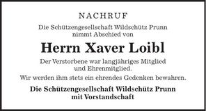 Traueranzeige Xaver Loibl