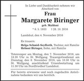 Traueranzeige Margarete Biringer